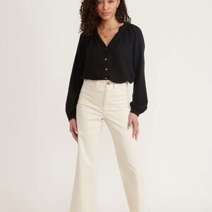 MARINE LAYER Black‎ Nixi Collarless Blouse Size Medium Gaze